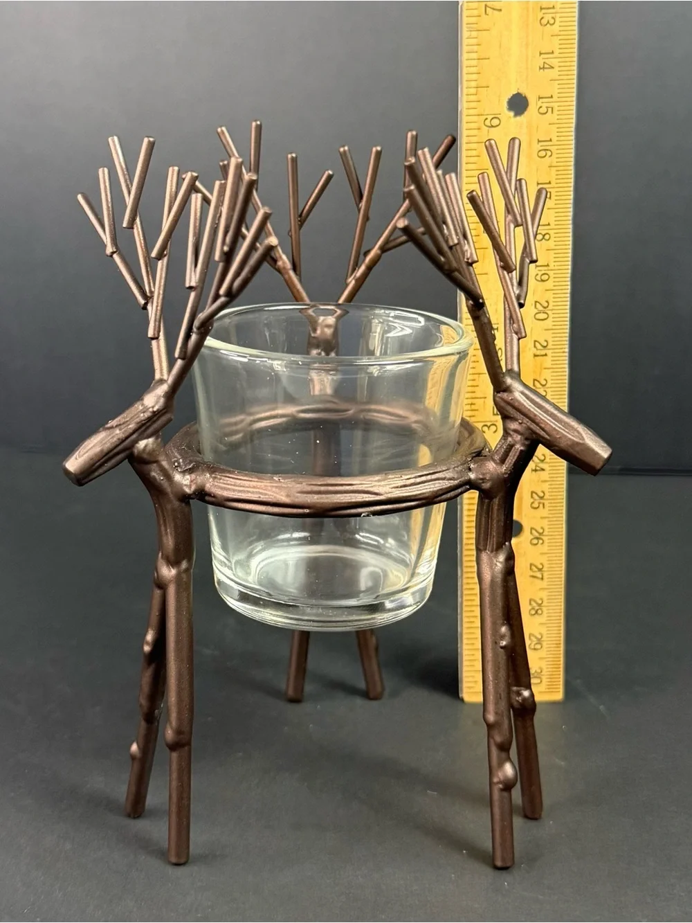 Yankee Candle Deer Votive Candle Holder Bronze Brown Metal Clear Glass Antlers